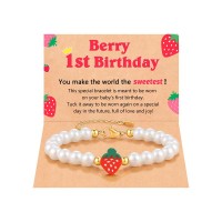 Kidbbi Berry First Birthday Decor for Girls, 1st Sweet One 1 Year Old Girl Gifts Strawberry Birthday Decorations Bracelet X-B-Strawberry Pearls-Red-1st-01