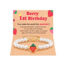 Kidbbi Berry First Birthday Decor for Girls, 1st Sweet One 1 Year Old Girl Gifts Strawberry Birthday Decorations Bracelet X-B-Strawberry Pearls-Red-1st-01