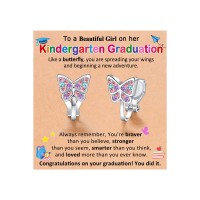 KIDBBI Kindergarten Graduation Gifts for Girls Kids Best Kinder Graduation Earrings Class of 2025 Graduate Grad Decorations  X-CE-Color Butterfly-Kindergarten-03