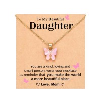 Kidbbi Valentines Day Gifts for Daughter from Mom To My Daughter Necklace Birthday Chritsmas Gifts X-N-Pink Butterfly-Daughter-001