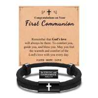 Kidbbi First Communion Gifts for Boys Catholic Cool 1st Holy Communion Decorations Christian Cross Bracelet Z-1 9 Cross-Communion-B02