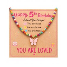 Kidbbi Gifts for 5 Year Old Girl Birthday Ideas Decorations Necklace Z-Bfly-5th Bday-N01