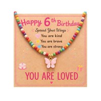 Kidbbi Gifts for 6 Year Old Girl Birthday Ideas Decorations Necklace Z-Bfly-6th Bday-N02