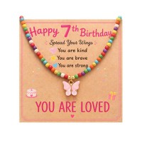 Kidbbi Gifts for 7 Year Old Girl Birthday Decorations Necklace Z-Bfly-7th Bday-N03