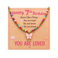 Kidbbi Gifts for 7 Year Old Girl Birthday Decorations Necklace Z-Bfly-7th Bday-N03