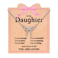 Kidbbi Valentines Day Gifts for Daughter from Mom To My Daughter Necklace Birthday Christmas Gifts Z-Bow-D-N02