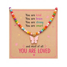 Kidbbi Necklace for Little Girls Kids Jewelry Ages 8-12 10 4 6 5 7 Year Old Birthday First Day of Preschool Kindergarten Back To School Gifts Z-Color Bfly-You are-N01