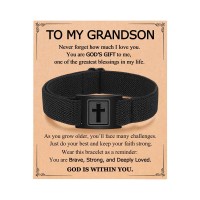 Kidbbi Grandson Bracelet Gifts from Grandma Birthday Valentines Day Gifts for Grandson Teenage Teen Boys Bracelet 8 12 14 16 18 13  Z-Cross-Grandson-B02
