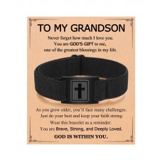 Kidbbi Grandson Bracelet Gifts from Grandma Birthday Valentines Day Gifts for Grandson Teenage Teen Boys Bracelet 8 12 14 16 18 13  Z-Cross-Grandson-B02