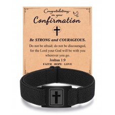Kidbbi Confirmation Gifts for Teenage Teen Boys Men Catholic Confirmation Gift Ideas Christian Cross Bracelet Z-Elastic-Cross-Confir-B01