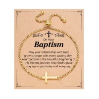 Kidbbi Baptism Gifts for Teen Girl Women Adults Christening Catholic Lds Baptism Decorations Favors Cross Bracelet Z-Link Cross-Bap-B01
