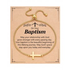 Kidbbi Baptism Gifts for Teen Girl Women Adults Christening Catholic Lds Baptism Decorations Favors Cross Bracelet Z-Link Cross-Bap-B01