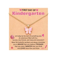 Kidbbi First Day of Kindergarten Necklace Back to School Gifts for Kids Z-Pink Bfly-Kindergarten-N02