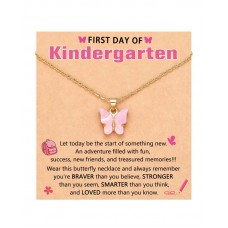 Kidbbi First Day of Kindergarten Necklace Back to School Gifts for Kids Z-Pink Bfly-Kindergarten-N02