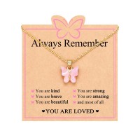 Kidbbi Butterfly Necklace for Little Girls Kids Jewelry Ages 8-12 Kindergarten 5th 8th Grade Graduation Gifts 4 6 5 7 9 10 Year Old Birthday Girl Z-Pink Butterfly-Always-N01
