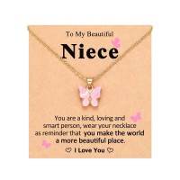 Kidbbi Valentines Day Gifts for Niece from Auntie Aunt, Gifts for Niece Necklace Birthday Christmas  Z-Pink Butterfly-Niece-N05