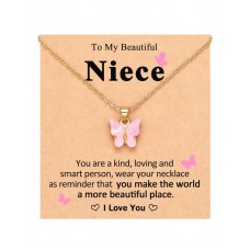Kidbbi Valentines Day Gifts for Niece from Auntie Aunt, Gifts for Niece Necklace Birthday Christmas  Z-Pink Butterfly-Niece-N05